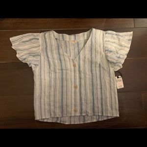 Blue and white flutter sleeve top